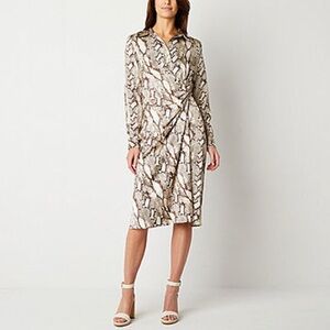 Worthington Womens Long Sleeve Geo Linear Wrap Dress S